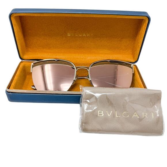 Bvlgari Bulgari Cat-Eye Rimless Mirrored Sunglasses Gold Metal w/ case - Picture 11 of 12